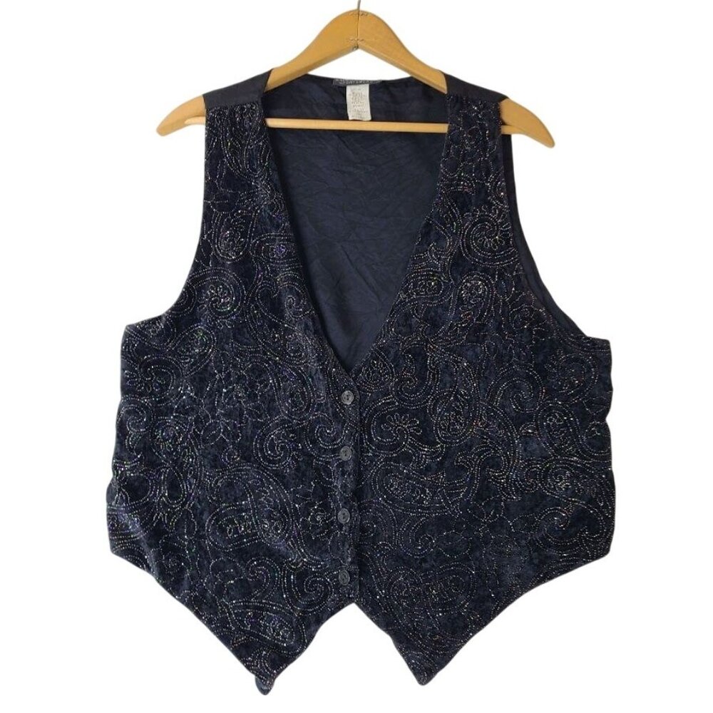 Vintage Saddle River Sportswear Vest Size L Sparkle Studded Bead Velvet Paisley